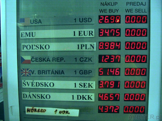 Kurzowy listok, czyli kursy walut. Można zamienić pieniążki po stronie Słowackiej